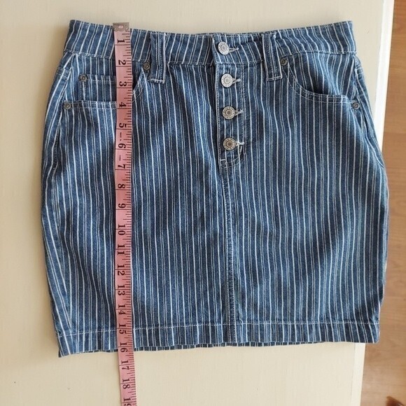Dickies Railroad Striped Denim Mini Skirt Blue White Button Fly 5/27 - Picture 10 of 10